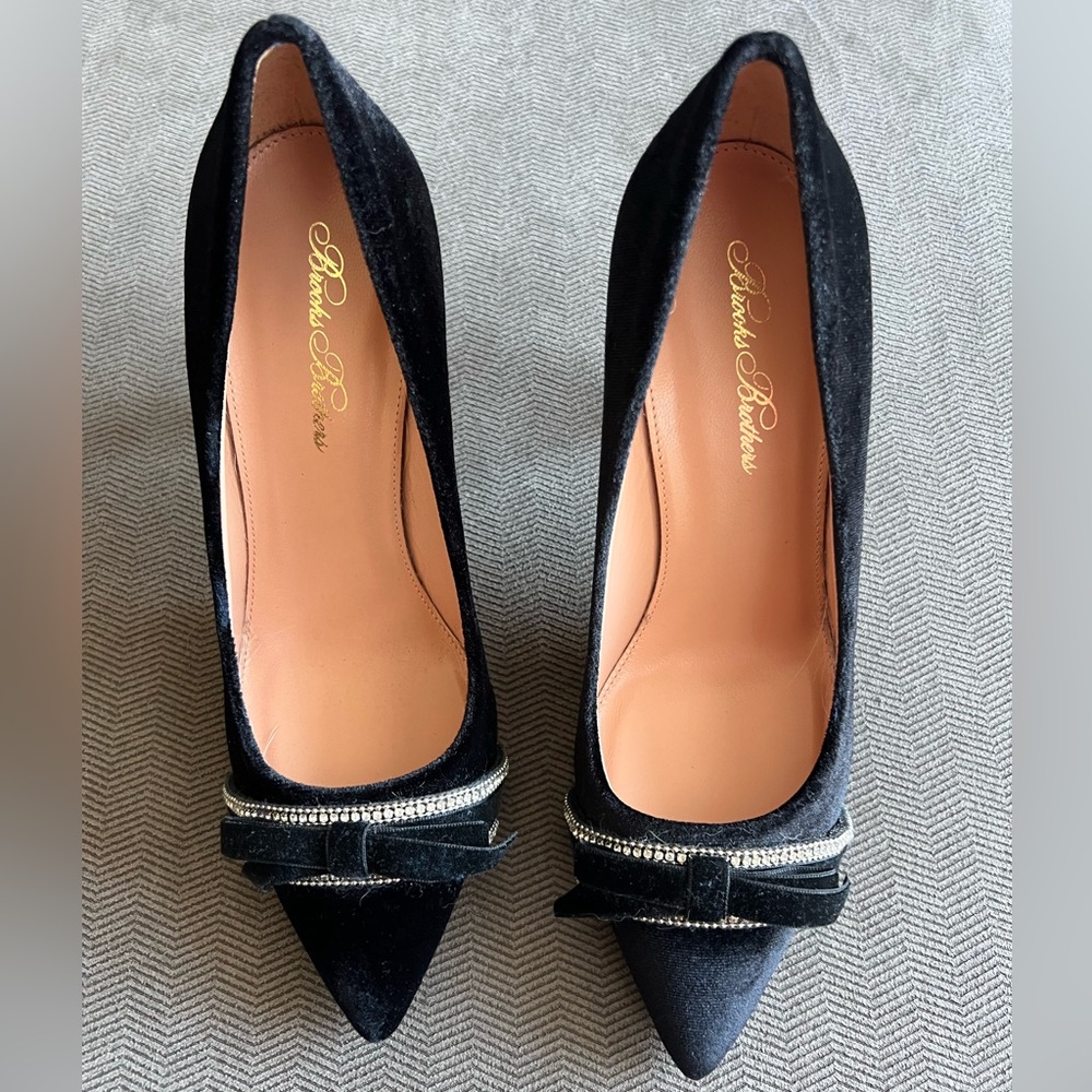Brooks Brothers - Rhinestone-Trimmed Velvet Point-Toe Pumps - Picture 2 of 15